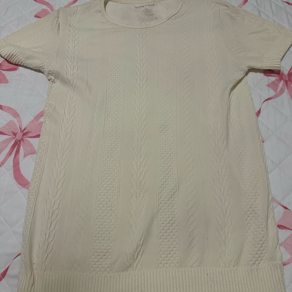 Cream Short Sleeve Knit Top